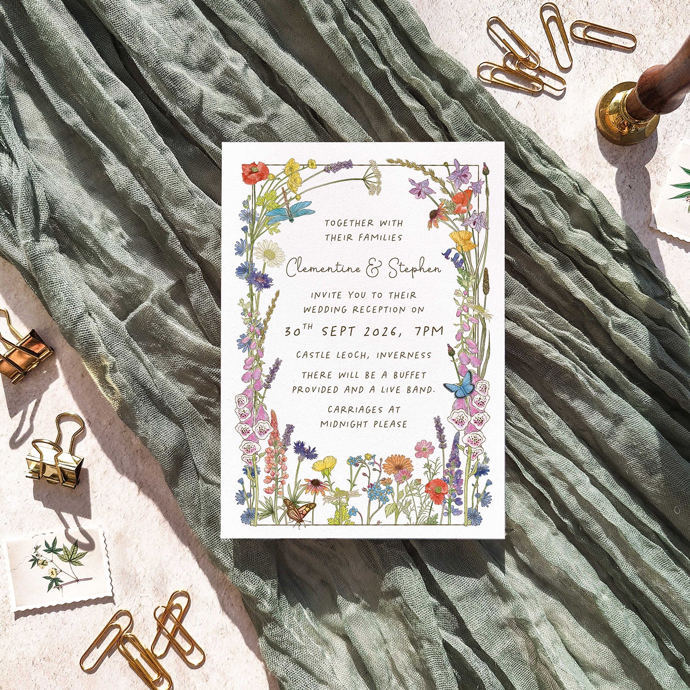 Cottage Garden Wildflowers Evening Wedding Invitation