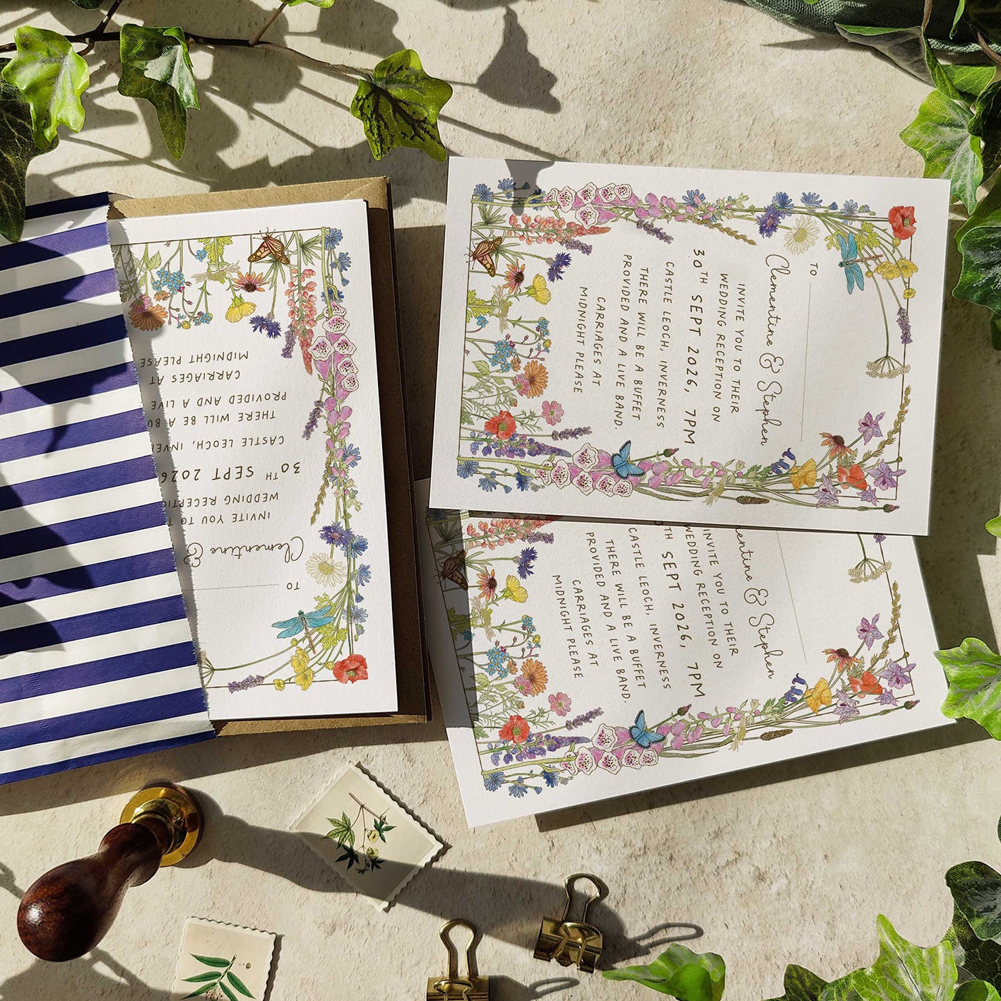 Cottage Garden Wildflowers Evening Wedding Invitation