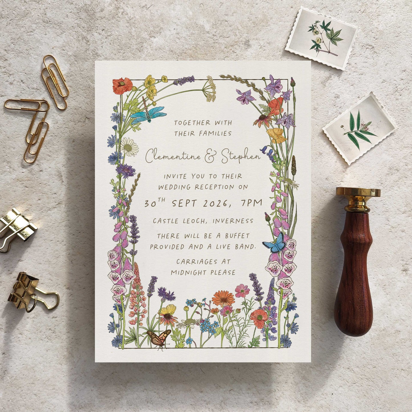 Cottage Garden Wildflowers Evening Wedding Invitation