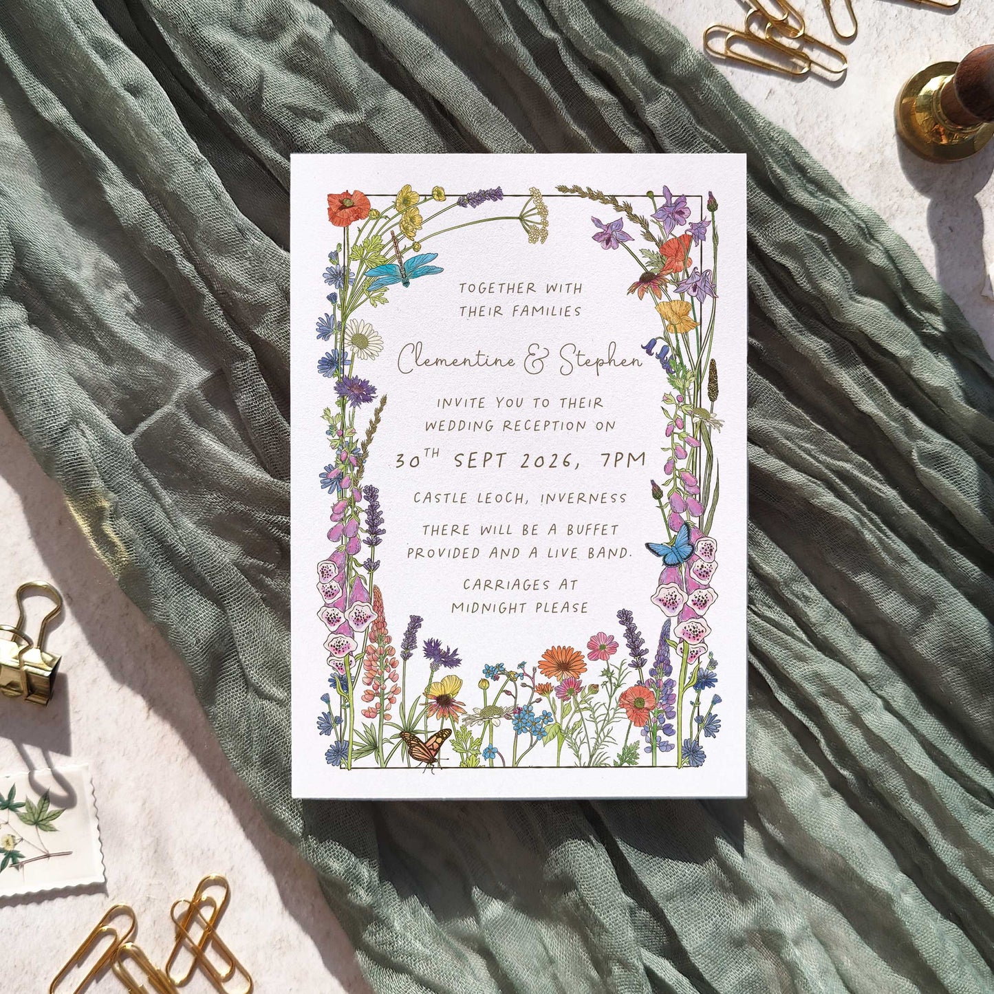 Cottage Garden Wildflowers Evening Wedding Invitation
