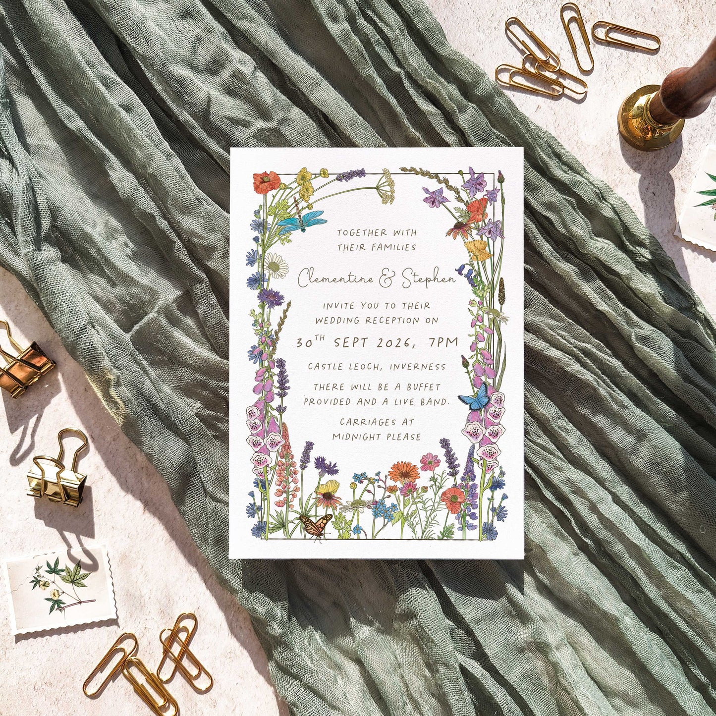 Cottage Garden Wildflowers Evening Wedding Invitation