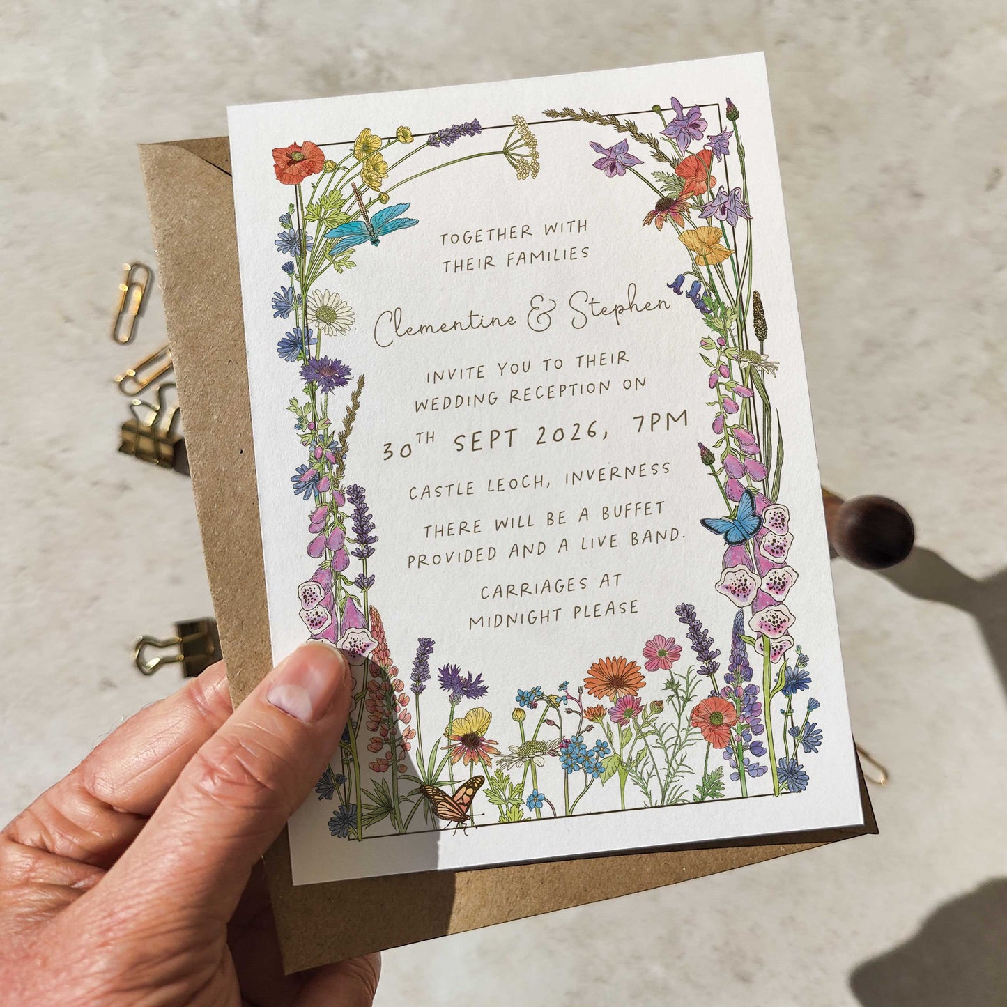 Cottage Garden Wildflowers Evening Wedding Invitation