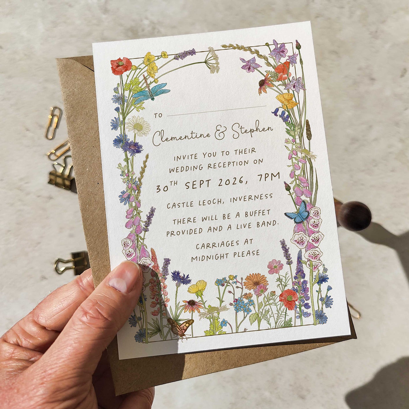 Cottage Garden Wildflowers Evening Wedding Invitation
