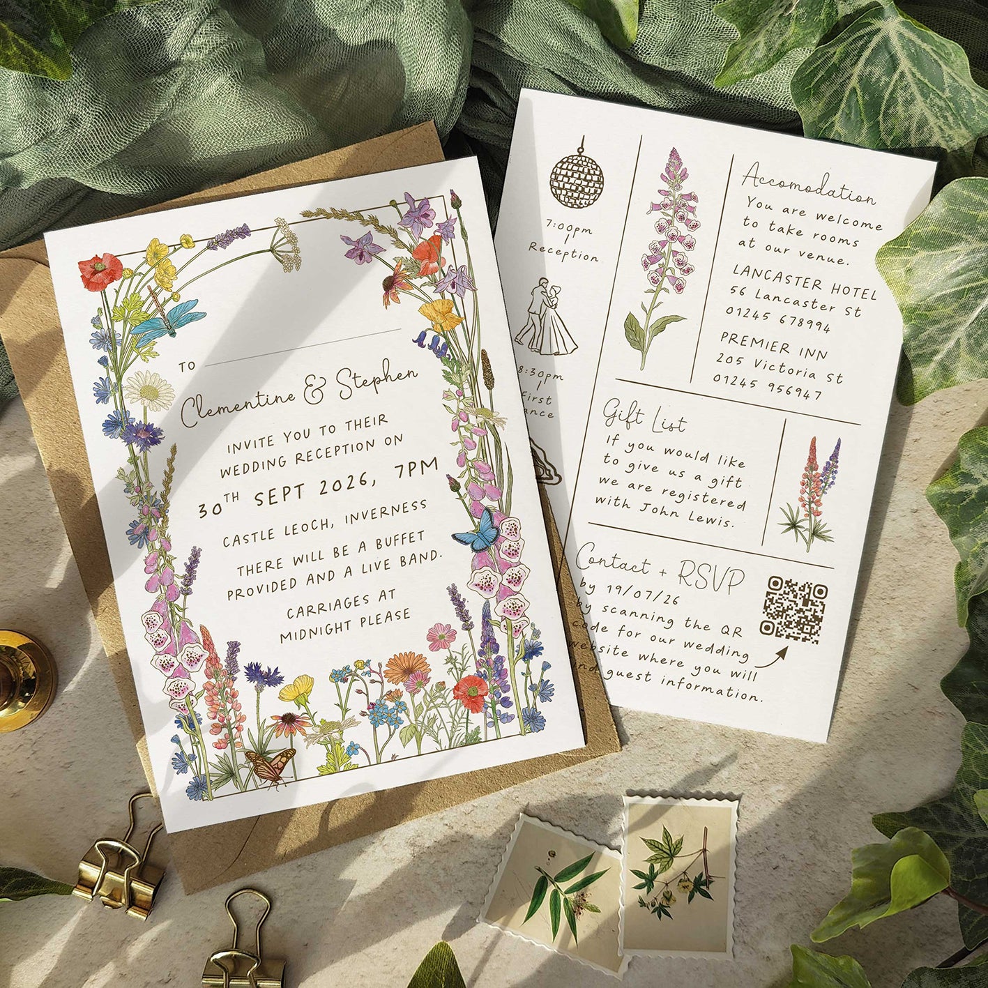 Cottage Garden Wildflowers Evening Wedding Invitation