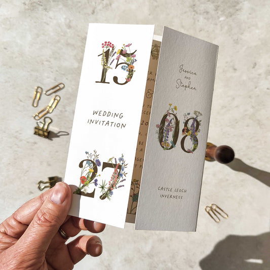 Cottage Garden Wildflowers Gate folded A6 Wedding Invitation