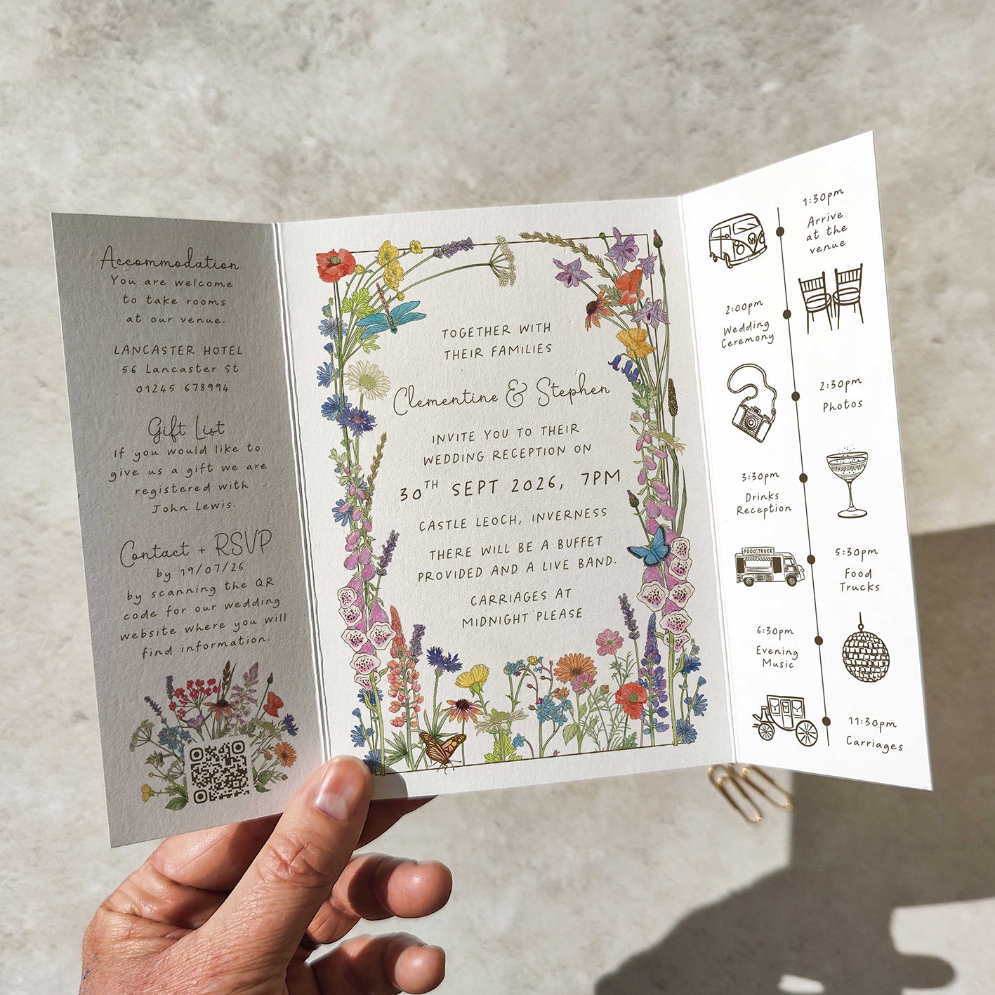 Cottage Garden Wildflowers Gate folded A6 Wedding Invitation