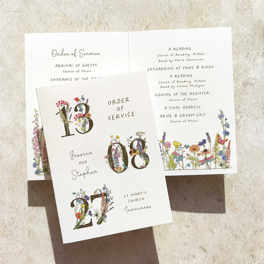 Cottage Garden Date Folded Order of Service Card