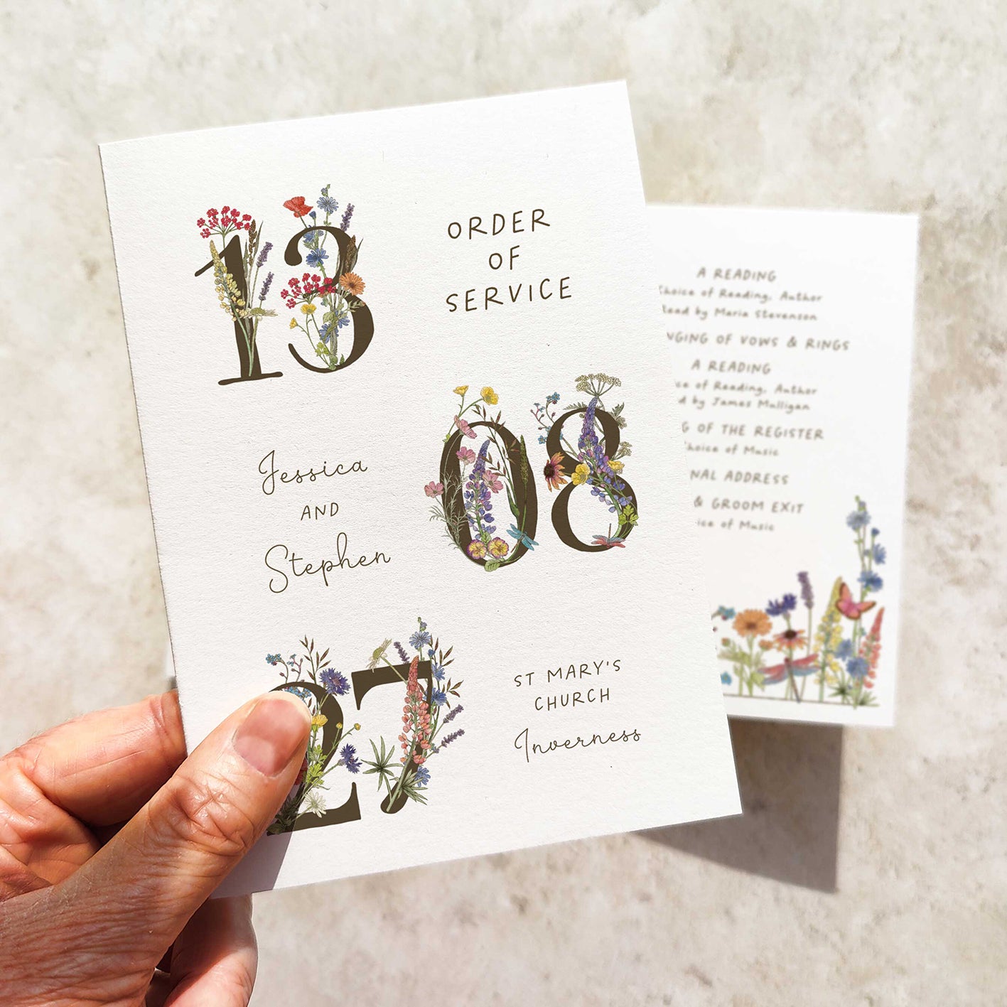 Cottage Garden Date Folded Order of Service Card