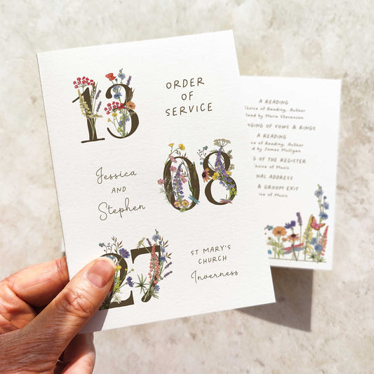 Cottage Garden Date Folded Order of Service Card