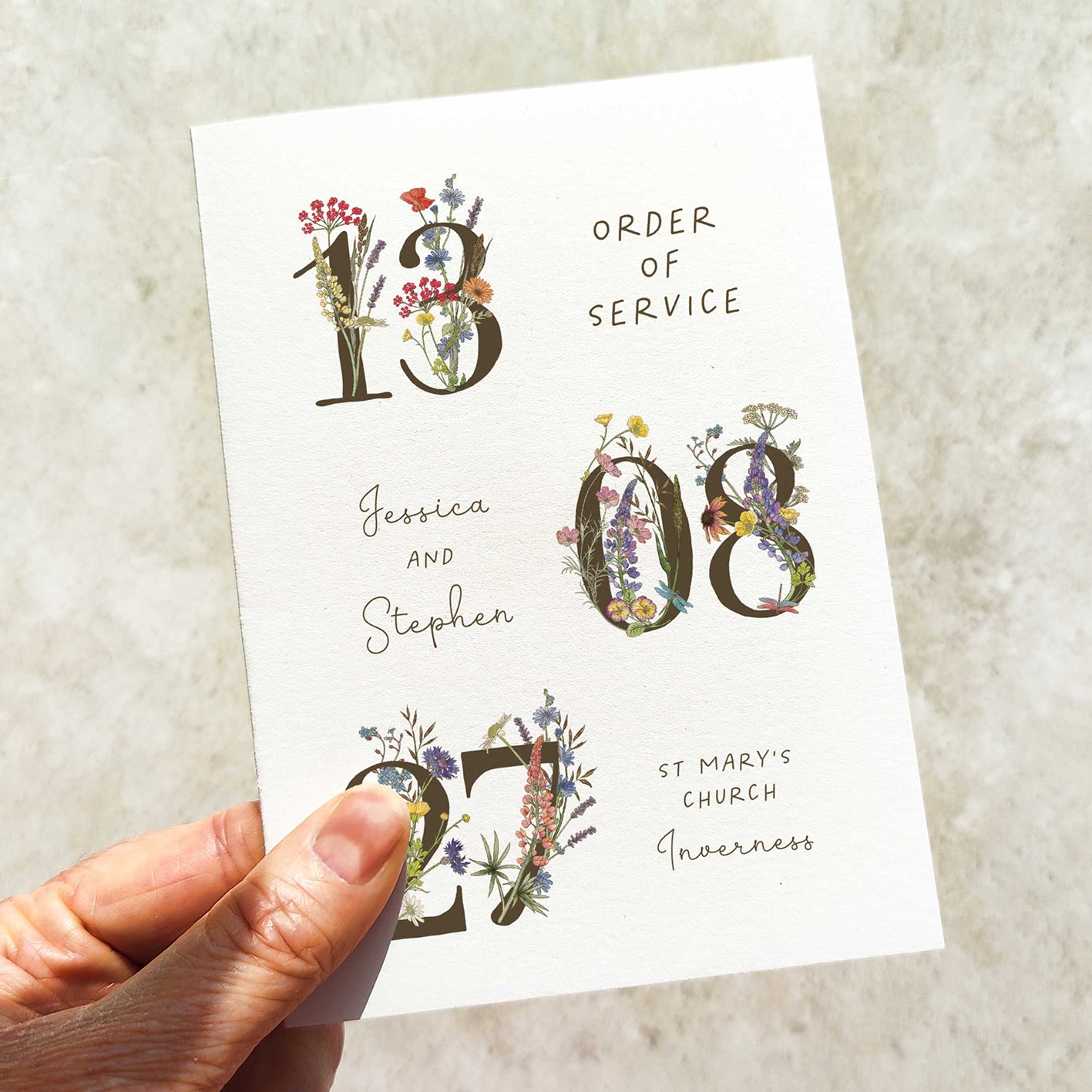 Cottage Garden Date Folded Order of Service Card