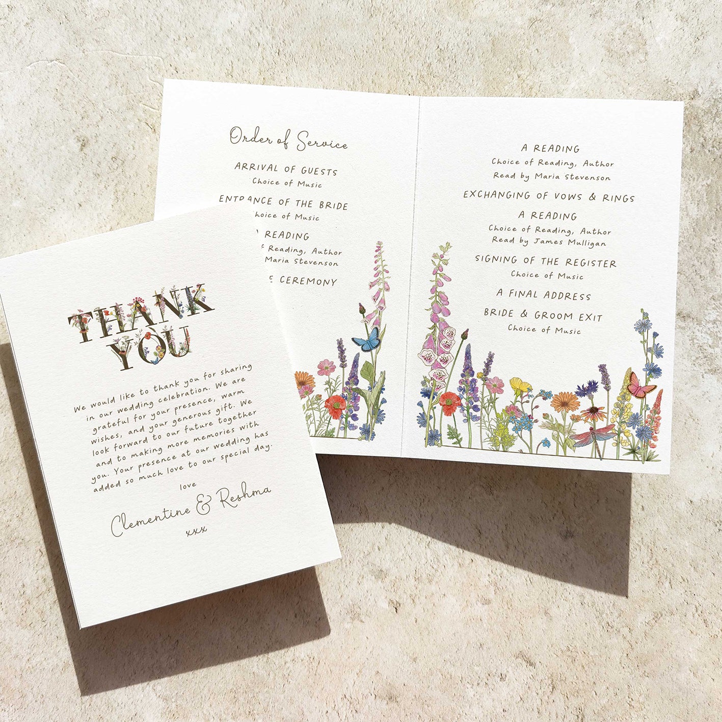 Cottage Garden Date Folded Order of Service Card