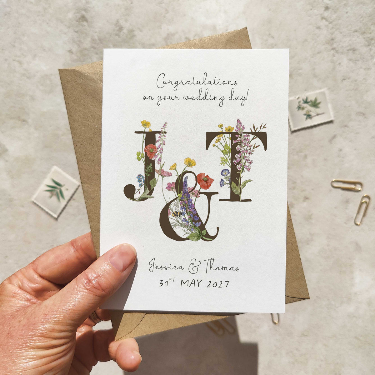 Cottage Garden Initials Personalised Wedding Card