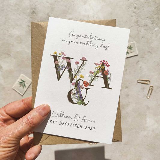 Cottage Garden Initials Personalised Wedding Card