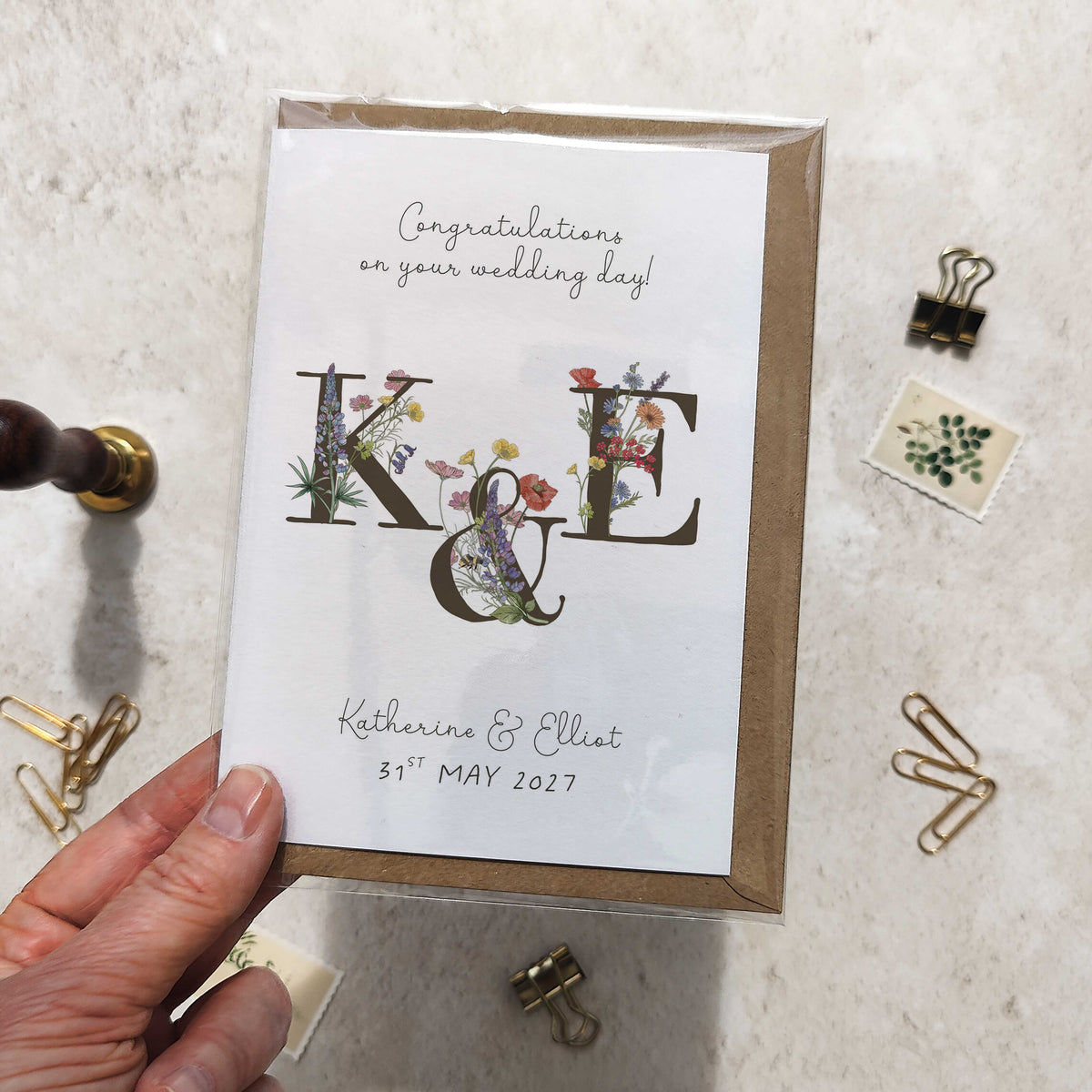 Cottage Garden Initials Personalised Wedding Card