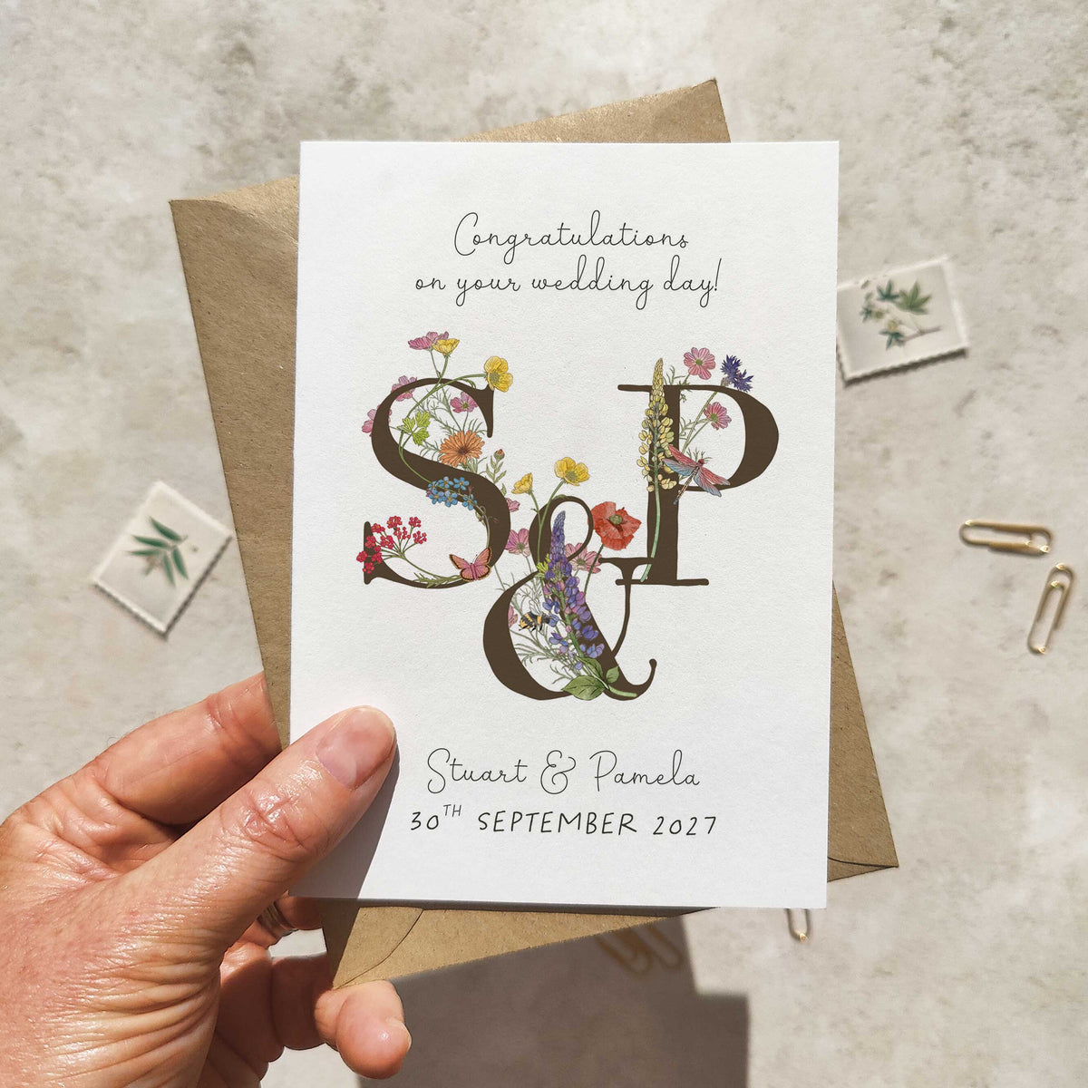 Cottage Garden Initials Personalised Wedding Card