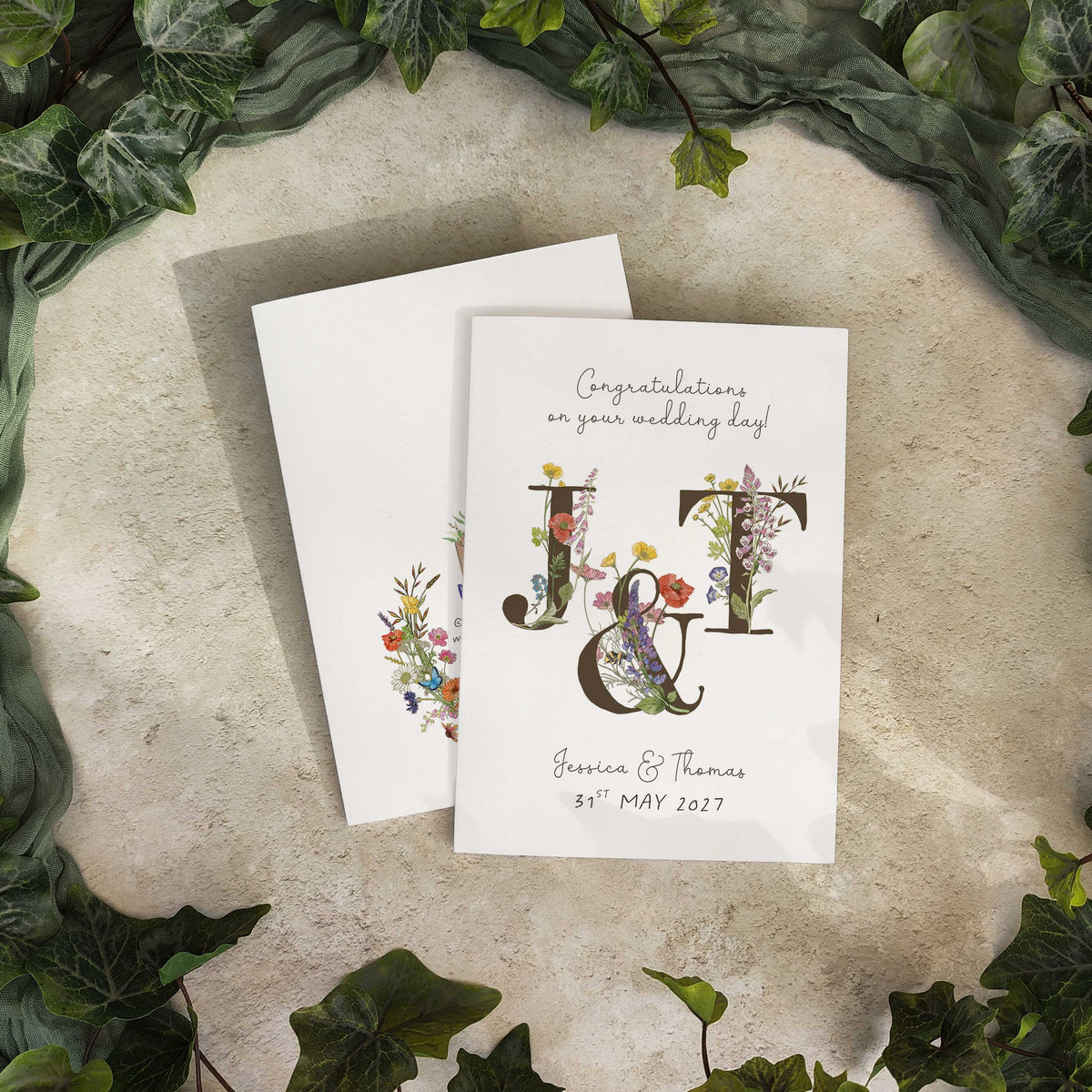 Cottage Garden Initials Personalised Wedding Card