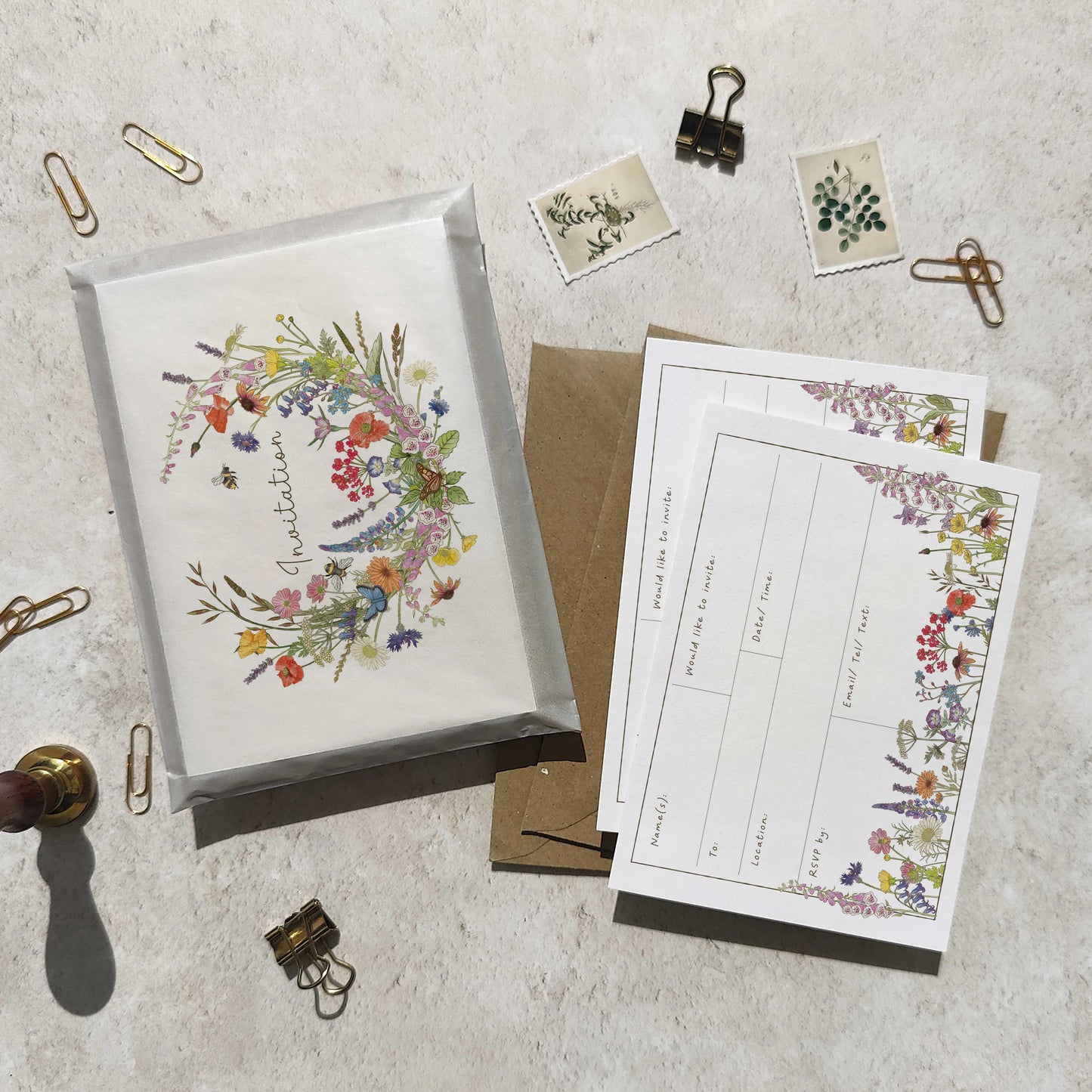 10 x Cottage Garden Wildflowers Ready To Write Invitations