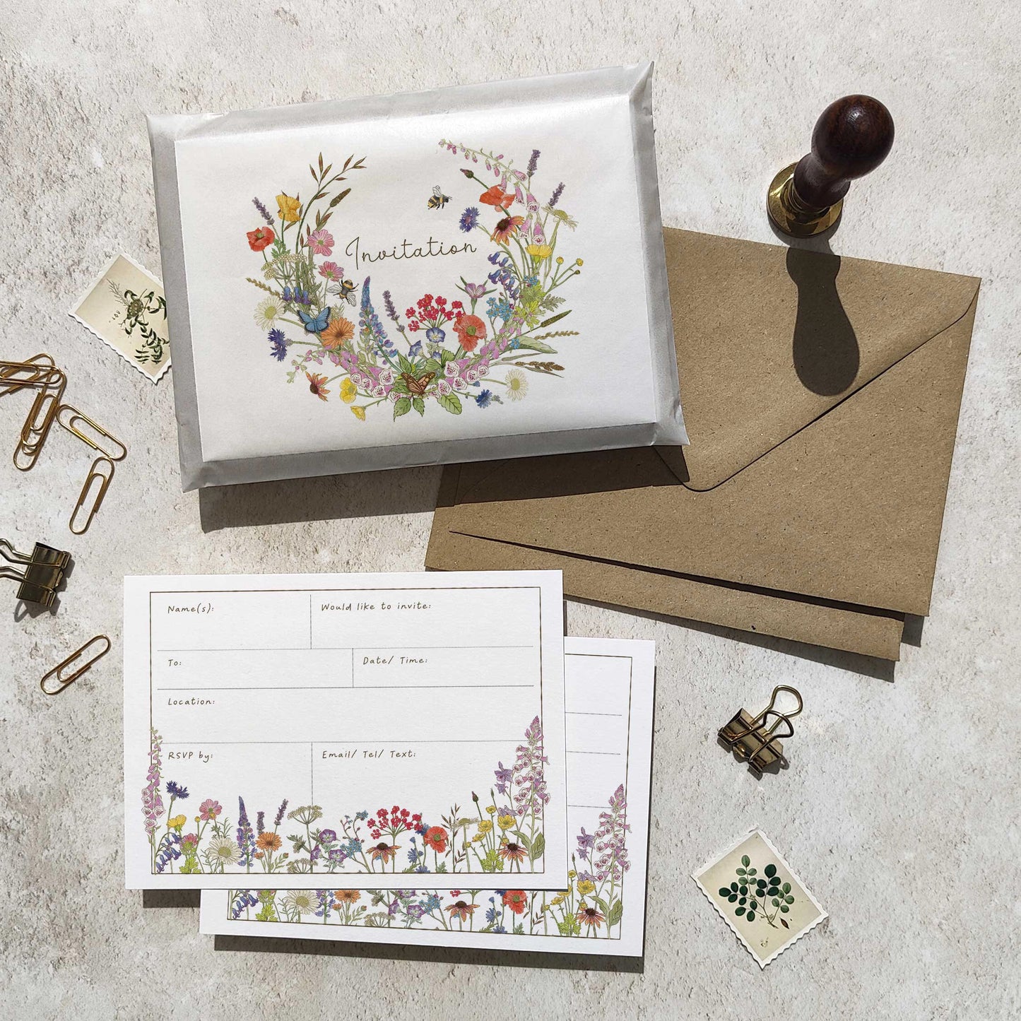 10 x Cottage Garden Wildflowers Ready To Write Invitations