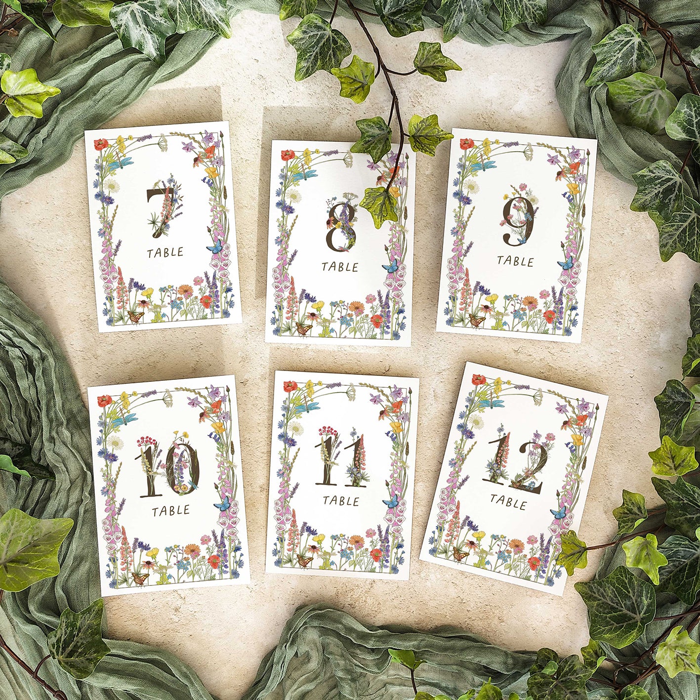 Cottage Garden Wildflower Table Number Card