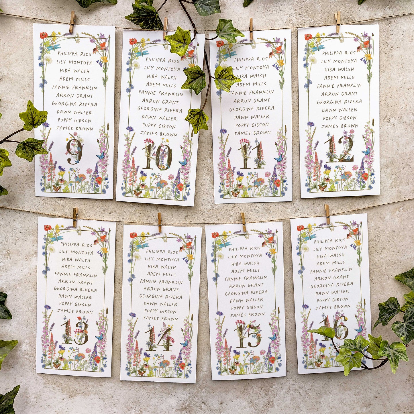 Cottage Garden Numbers Meadow Hanging Table Plan Cards