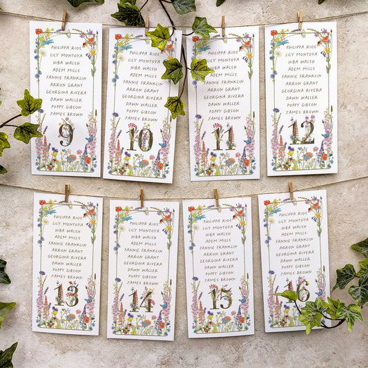 Cottage Garden Numbers Meadow Hanging Table Plan Cards