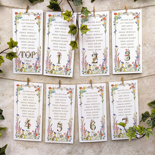 Cottage Garden Numbers Meadow Hanging Table Plan Cards