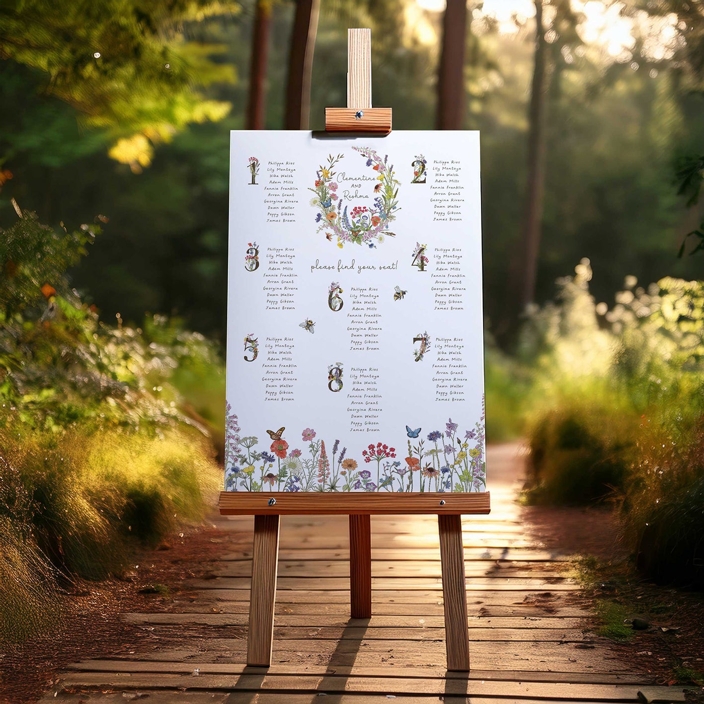 Cottage Garden Wildflower Numbers Table Plan Board
