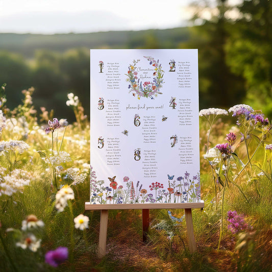 Cottage Garden Wildflower Numbers Table Plan Board