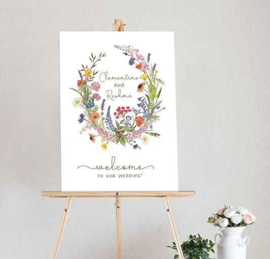 Cottage Garden Wildflower Wreath Welcome Sign