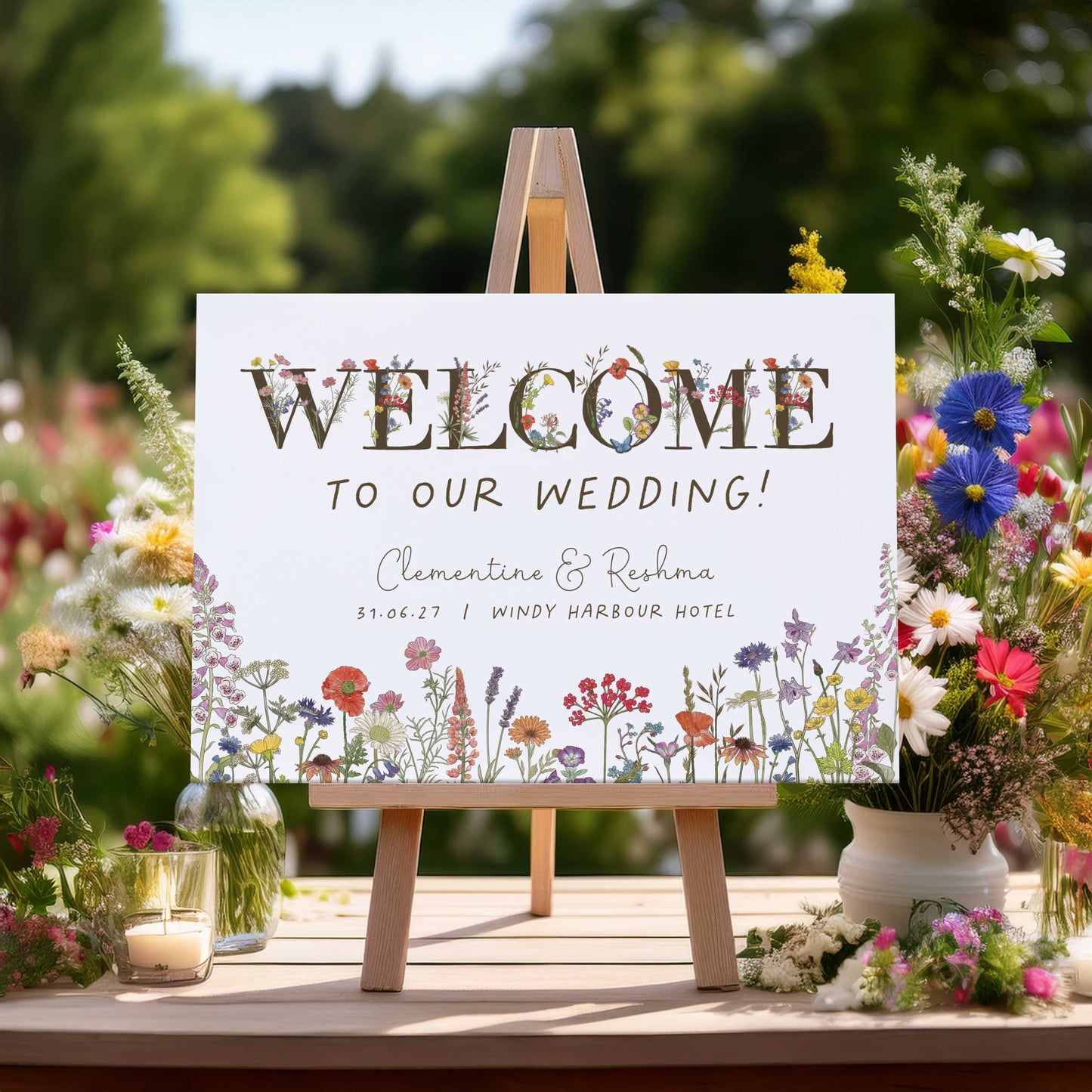Cottage Garden Wildflower Letters Welcome Sign