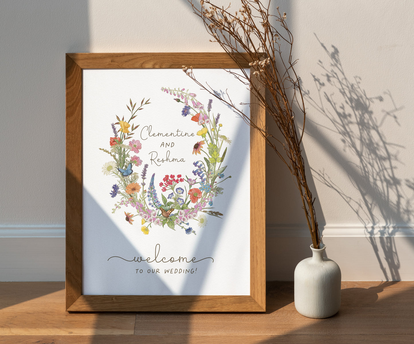 Cottage Garden Wildflower Wreath Welcome Sign