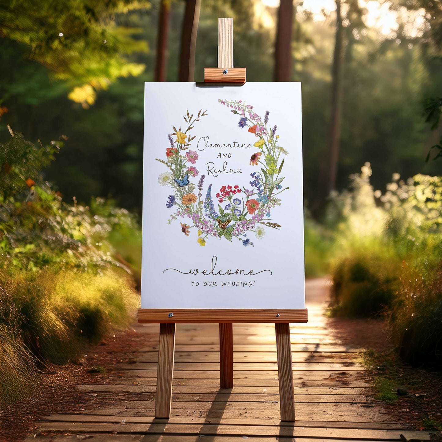 Cottage Garden Wildflower Wreath Welcome Sign