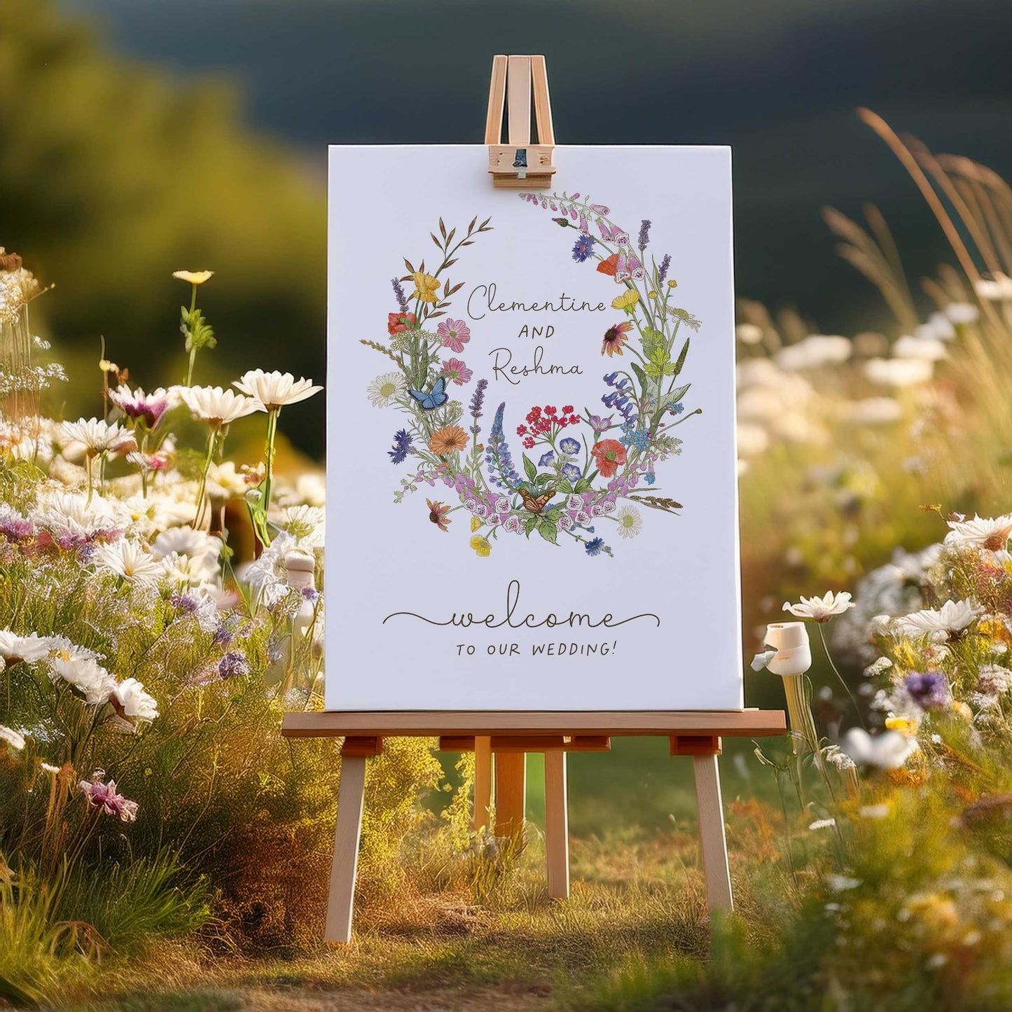 Cottage Garden Wildflower Wreath Welcome Sign