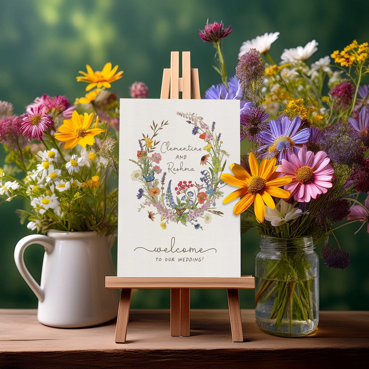 Cottage Garden Wildflower Wreath Welcome Sign