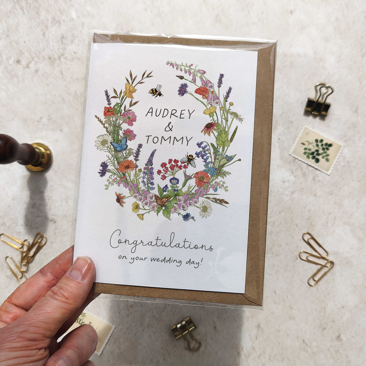 Cottage Garden Wildflowers Personalised Wedding Card