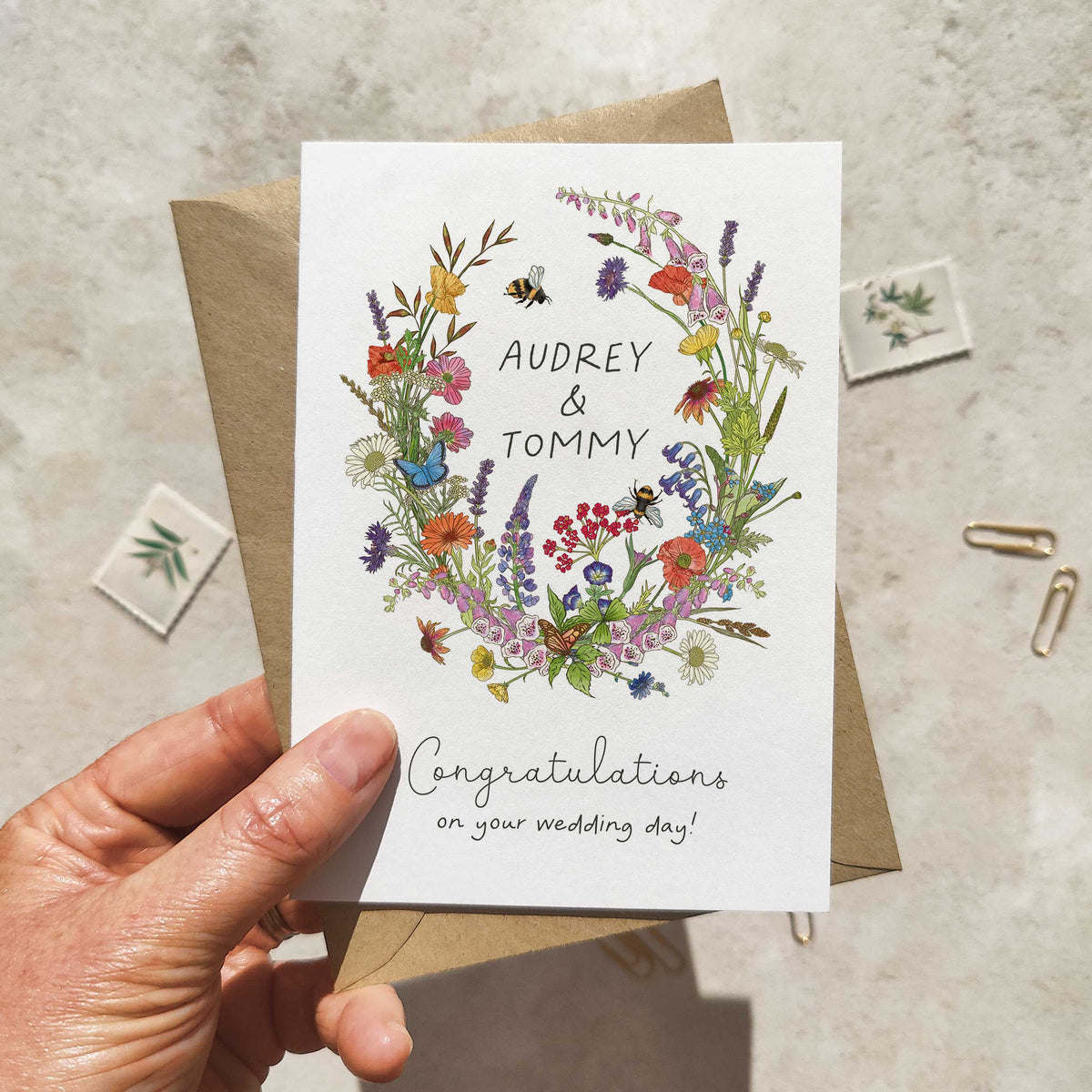 Cottage Garden Wildflowers Personalised Wedding Card
