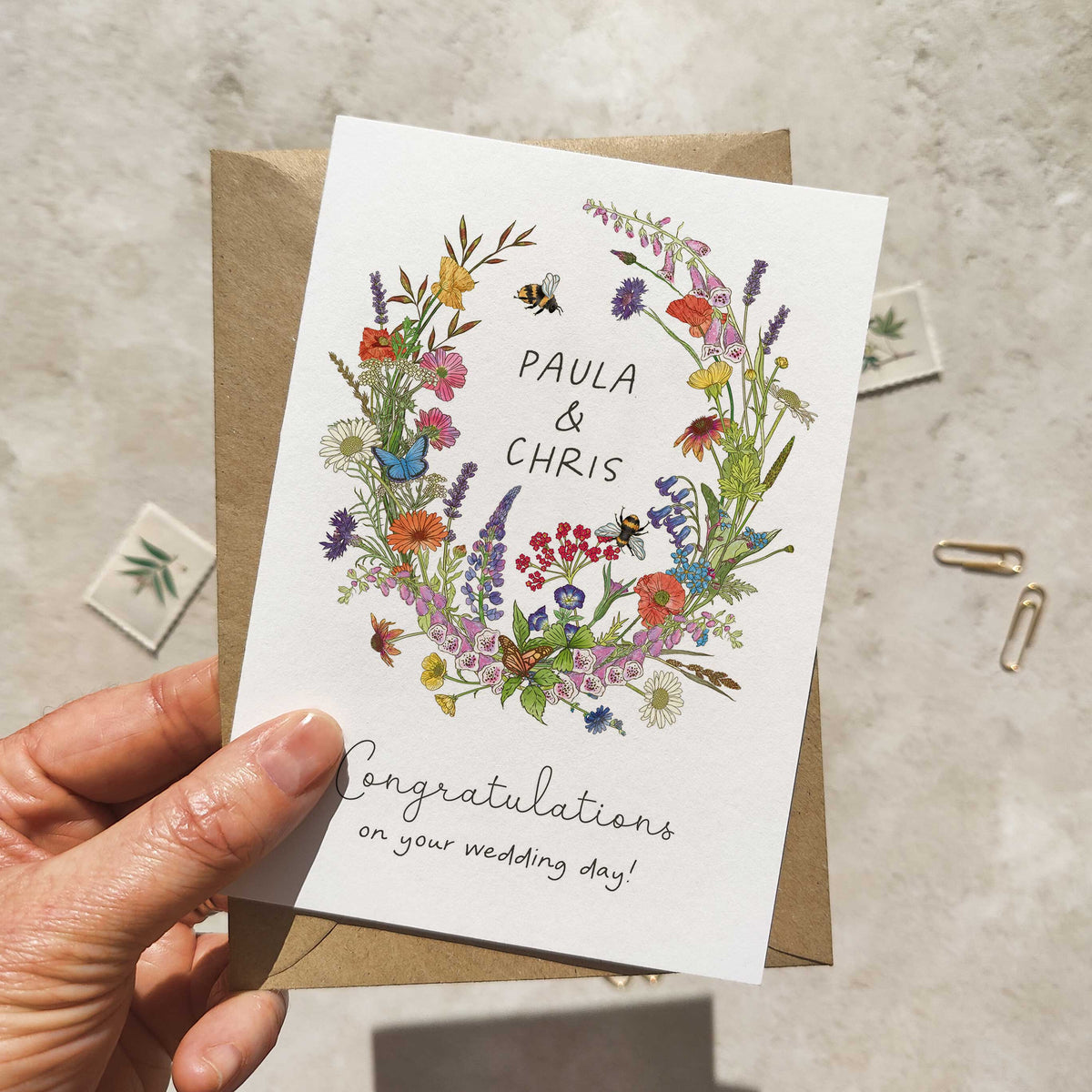 Cottage Garden Wildflowers Personalised Wedding Card
