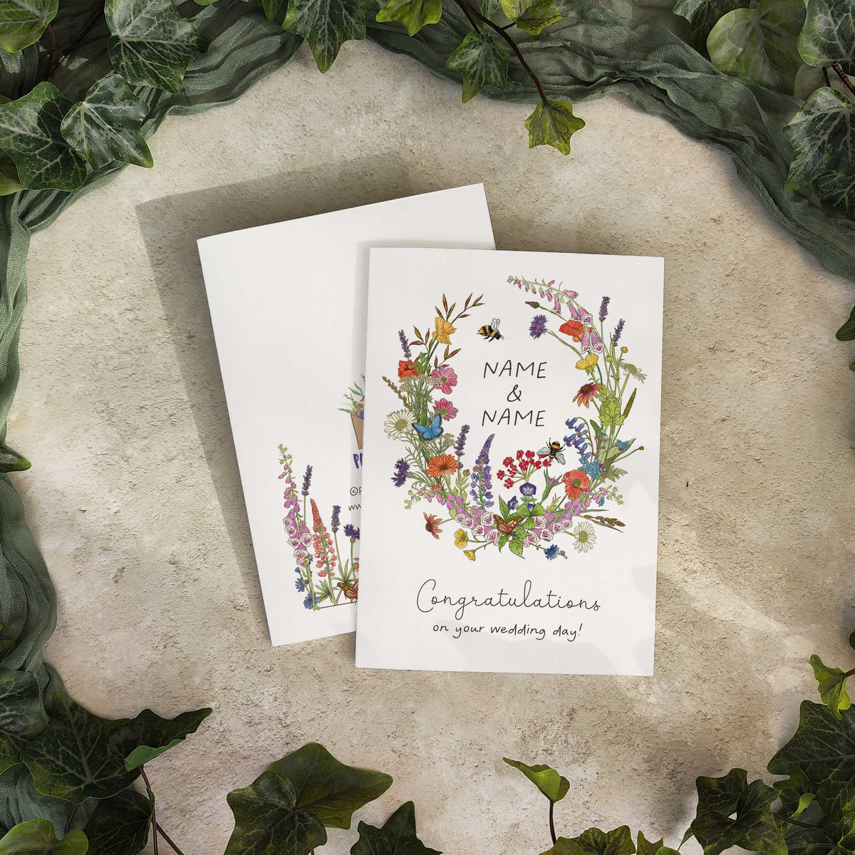Cottage Garden Wildflowers Personalised Wedding Card