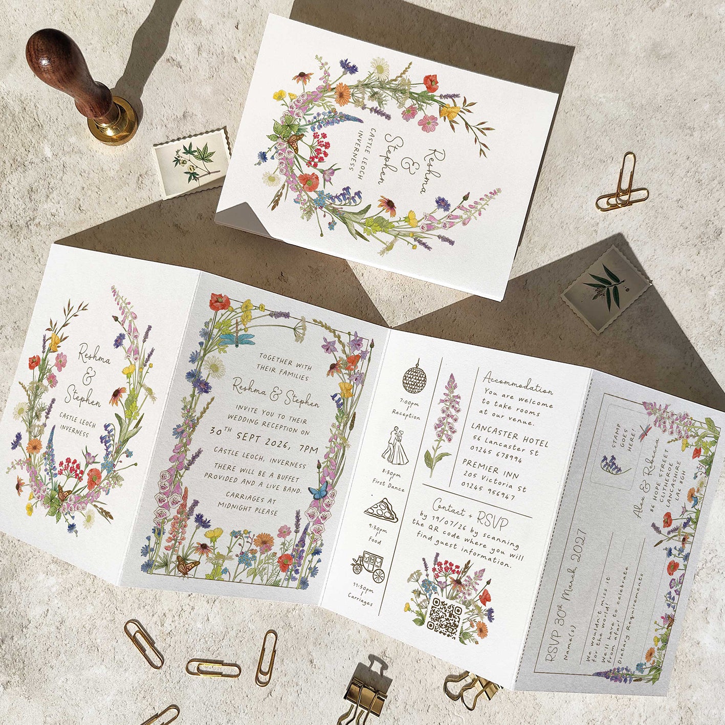 Cottage Garden Wildflower Concertina Invitation
