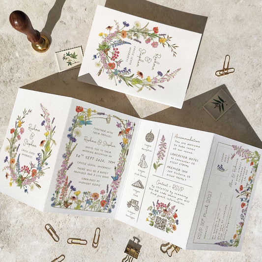 Cottage Garden Wildflower Concertina Invitation