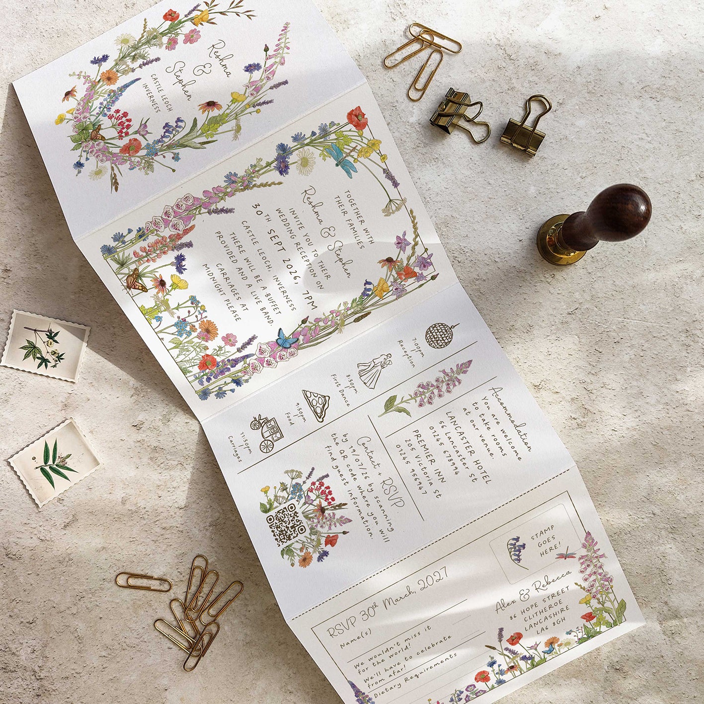 Cottage Garden Wildflower Concertina Invitation