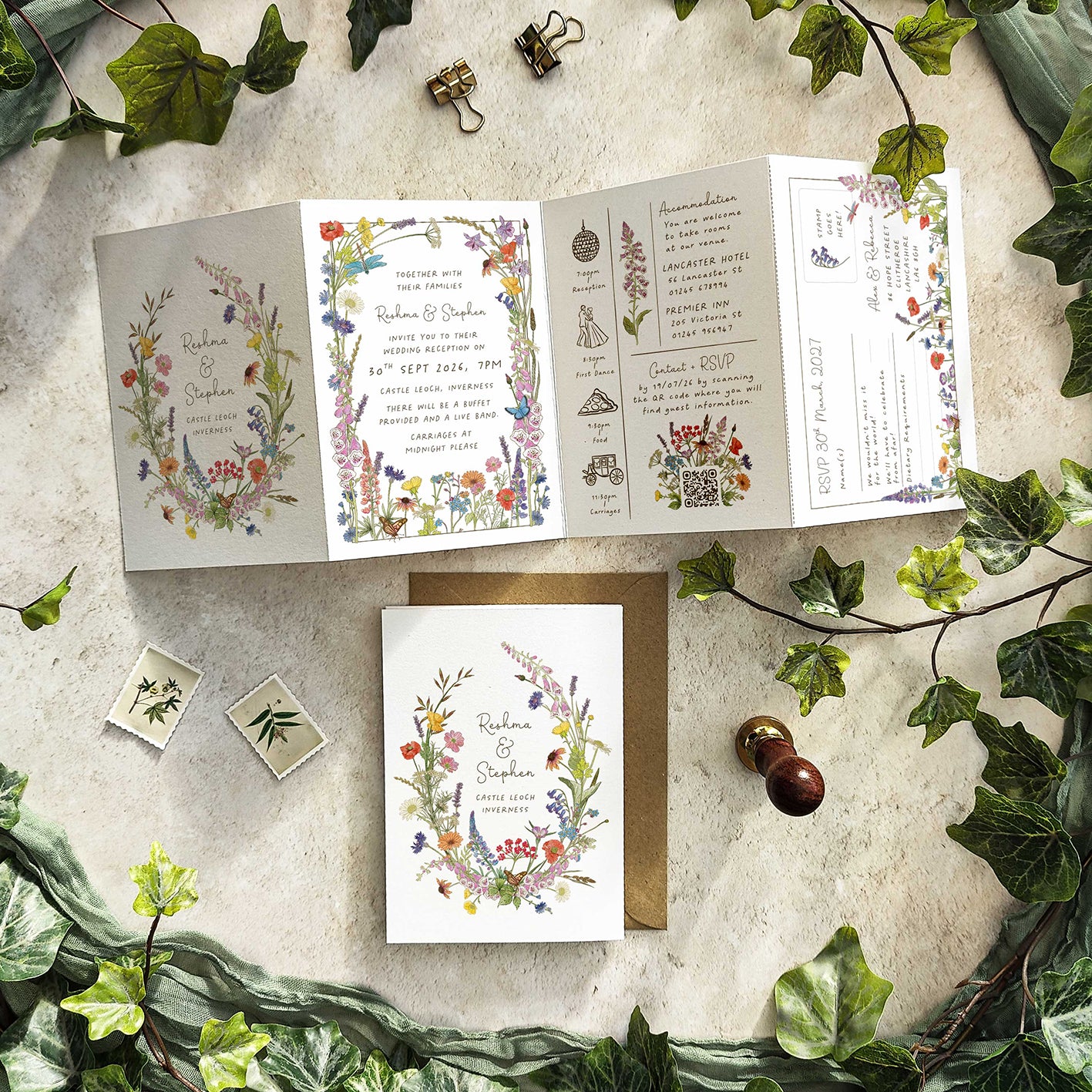 Cottage Garden Wildflower Concertina Invitation