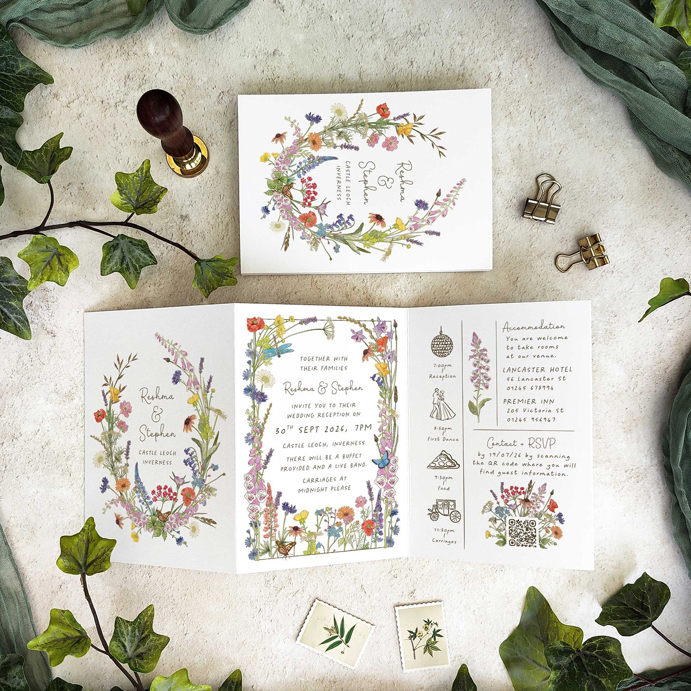 Cottage Garden Wildflower Concertina Invitation