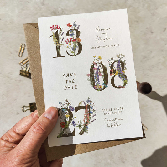 Cottage Garden Wildflower Numbers Save The Date Card