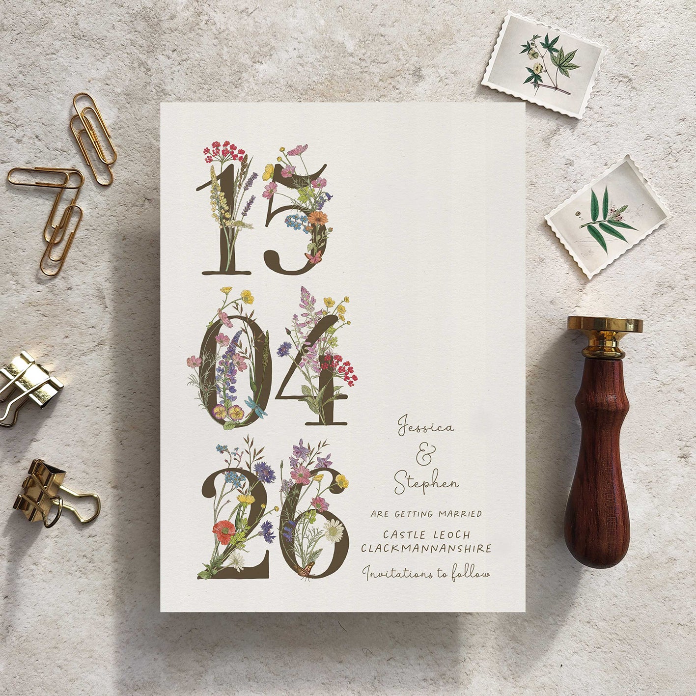 Cottage Garden Wildflower Numbers Save The Date Card