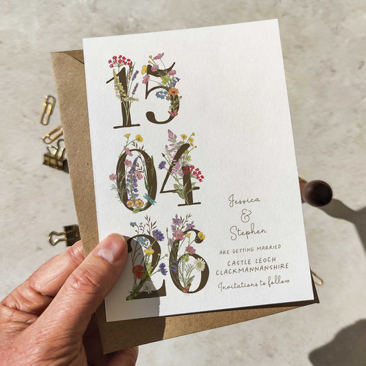 Cottage Garden Wildflower Numbers Save The Date Card