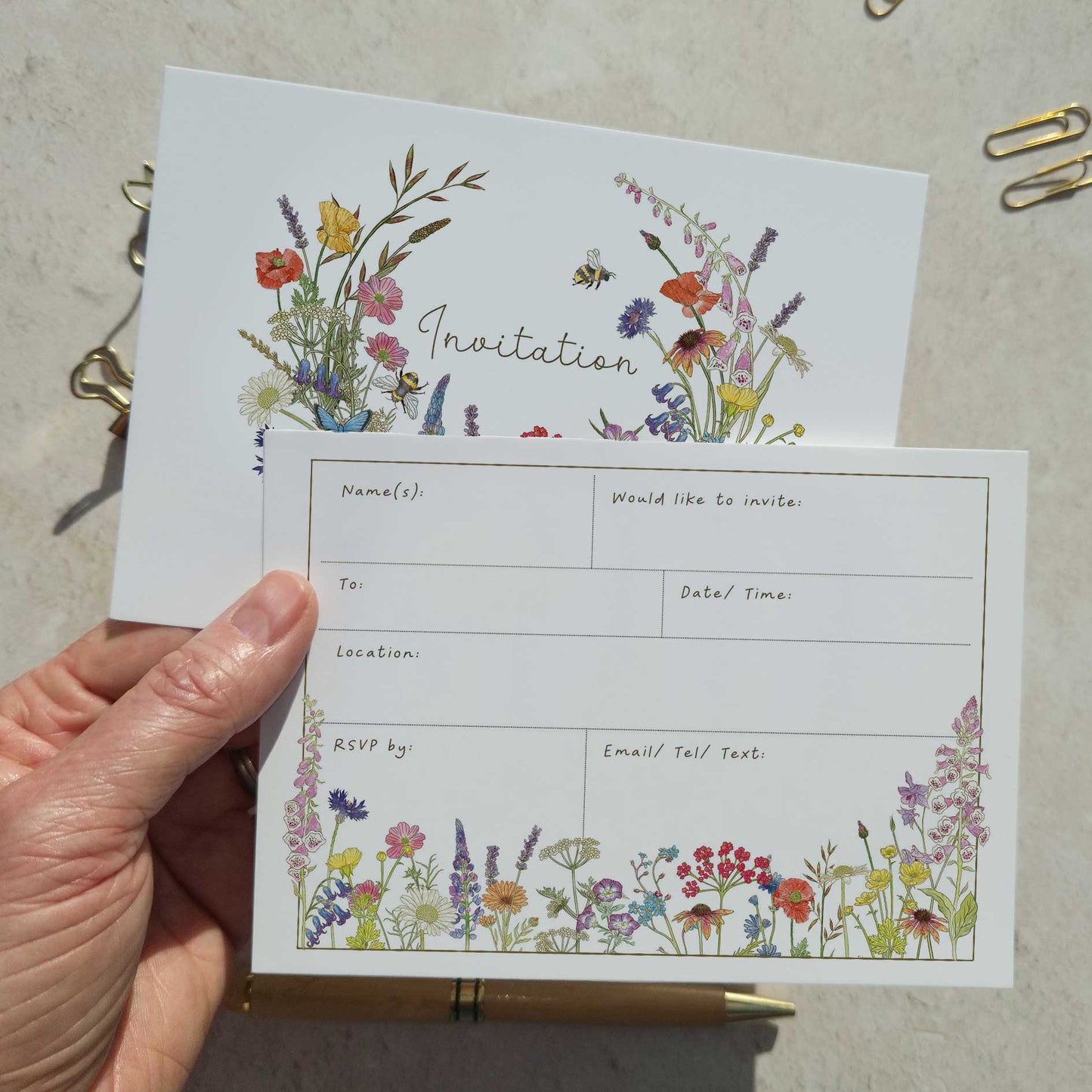10 x Cottage Garden Wildflowers Ready To Write Invitations