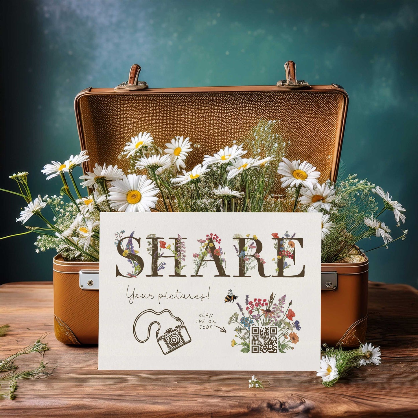 Cottage Garden Floral Personalised QR Code Photo Share Sign