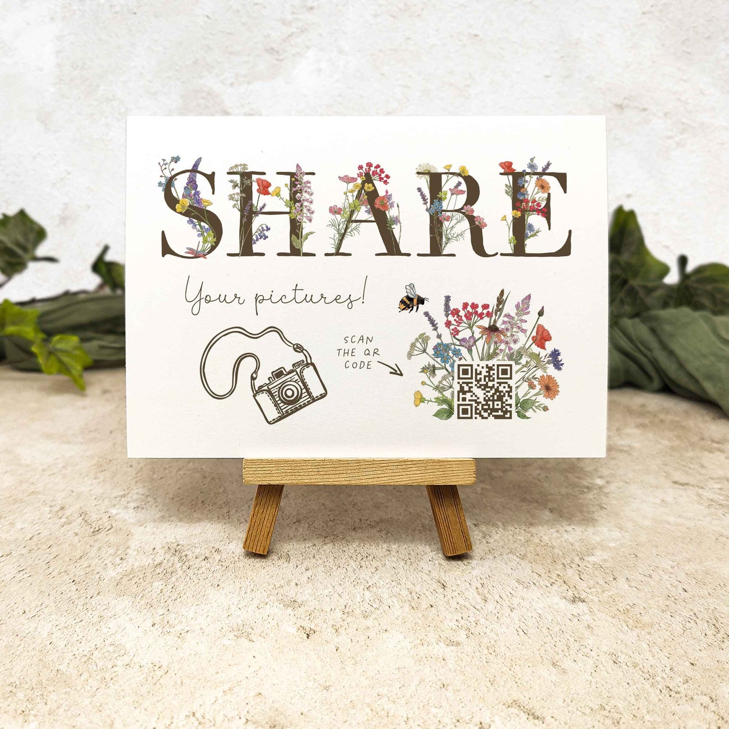 Cottage Garden Floral Personalised QR Code Photo Share Sign