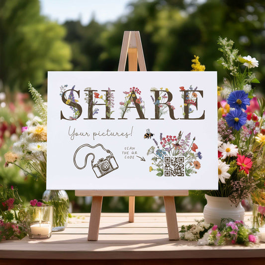 Cottage Garden Floral Personalised QR Code Photo Share Sign